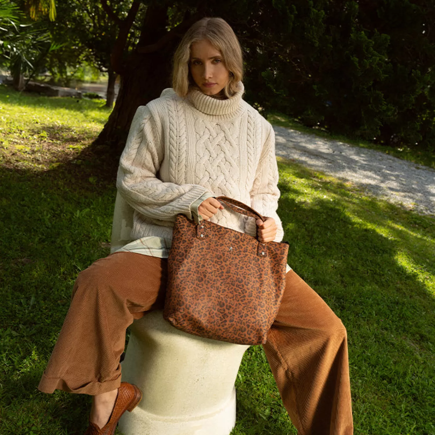 Sale Craie Studio Cabas Ruban cuir Léo Fauve Camel