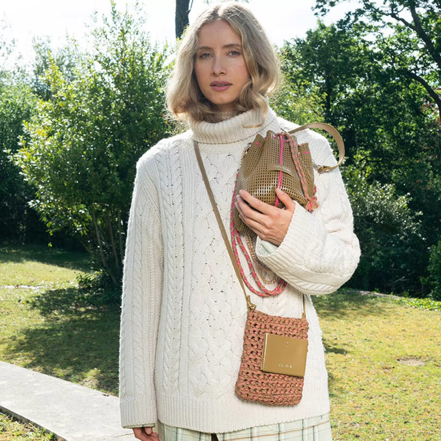 Outlet Craie Studio Sac Zephyr macramé Kiwi Mix Vert